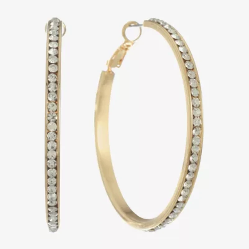 Monet Jewelry Gold Tone Crystal Womens 50mm Hypoallergenic Hoop Earrings