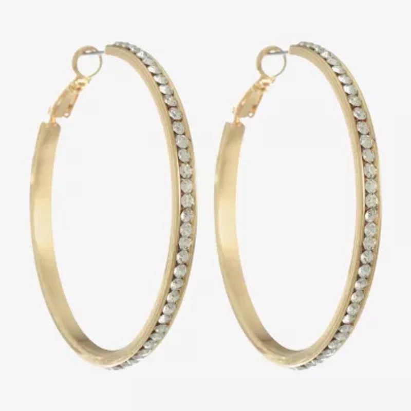 Monet Jewelry Gold Tone Crystal Womens 50mm Hypoallergenic Hoop Earrings