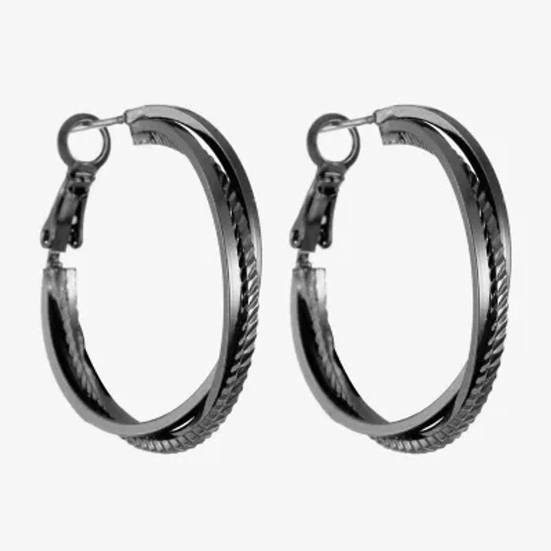 Liz Claiborne® Hypoallergenic Hematite Multi-Layer Hoop Earrings