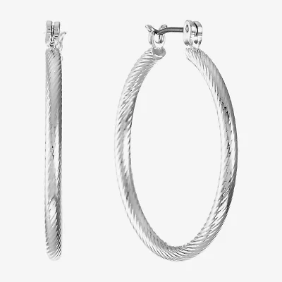 Liz Claiborne Silver Tone Textured Womens 29mm Hypoallergenic Hoop Earrings