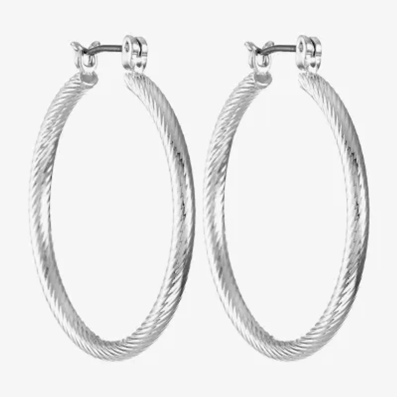 Liz Claiborne Silver Tone Textured Womens 29mm Hypoallergenic Hoop Earrings