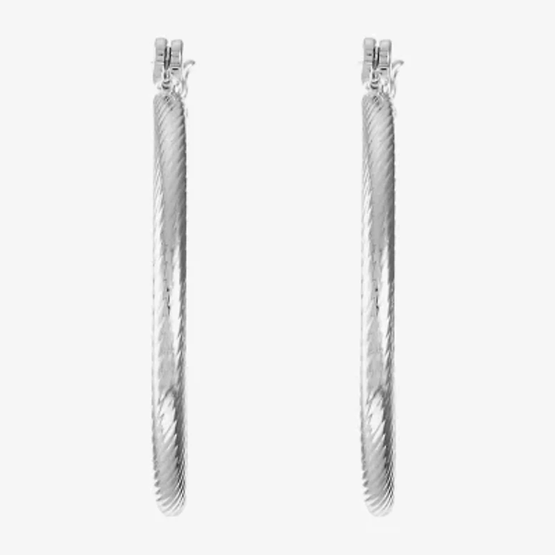 Liz Claiborne Silver Tone Textured Womens 29mm Hypoallergenic Hoop Earrings