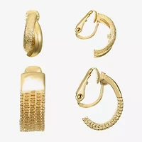 Monet Jewelry Gold Tone Clip On Huggie Womens 2 Pair Earring Set