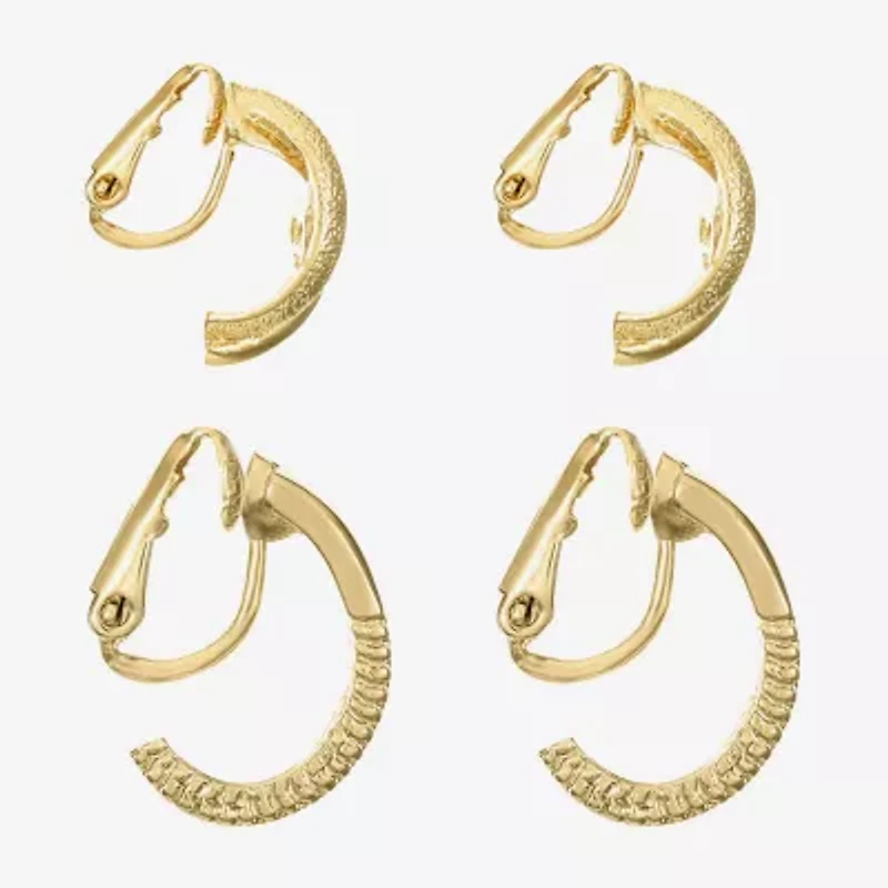 Monet Jewelry Gold Tone Clip On Huggie Womens 2 Pair Earring Set