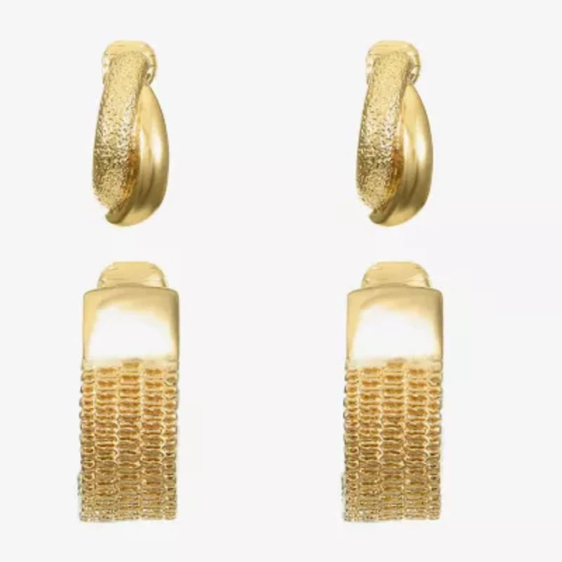 Monet Jewelry Gold Tone Clip On Huggie Womens 2 Pair Earring Set