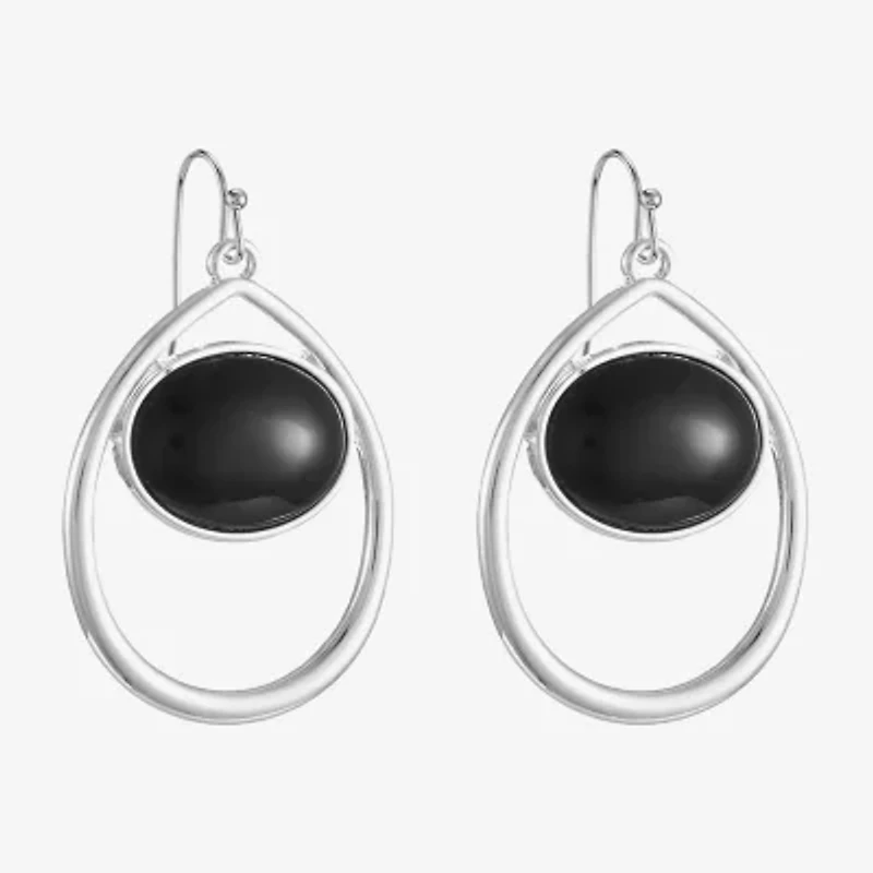 Liz Claiborne® Black Silver-Tone Drop Earrings