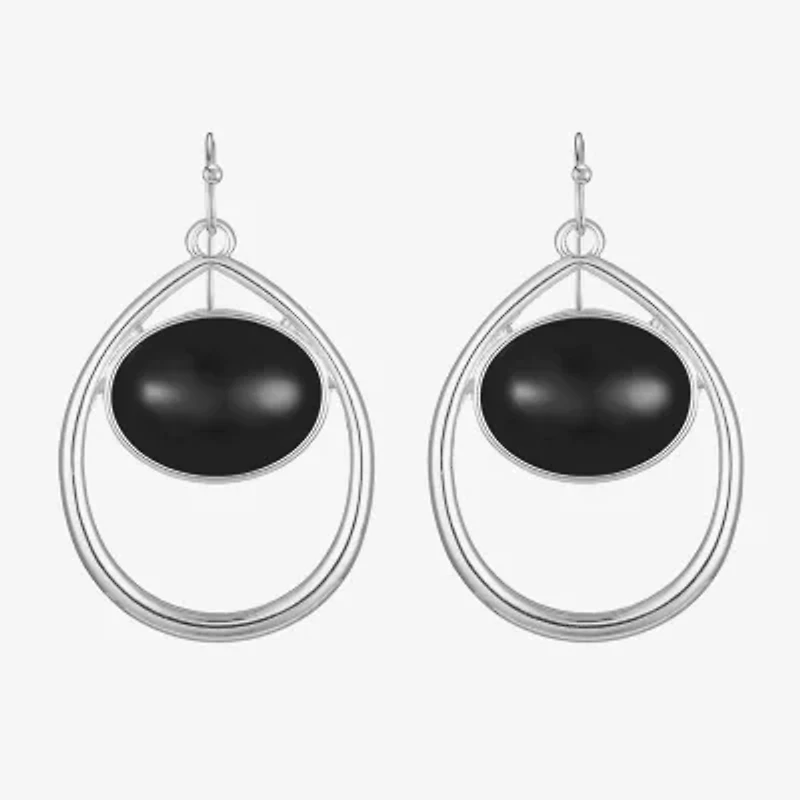 Liz Claiborne® Black Silver-Tone Drop Earrings