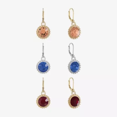 Monet Jewelry Mixed Metal Huggie Drop Womens Multi Color 3 Pair Earring Set