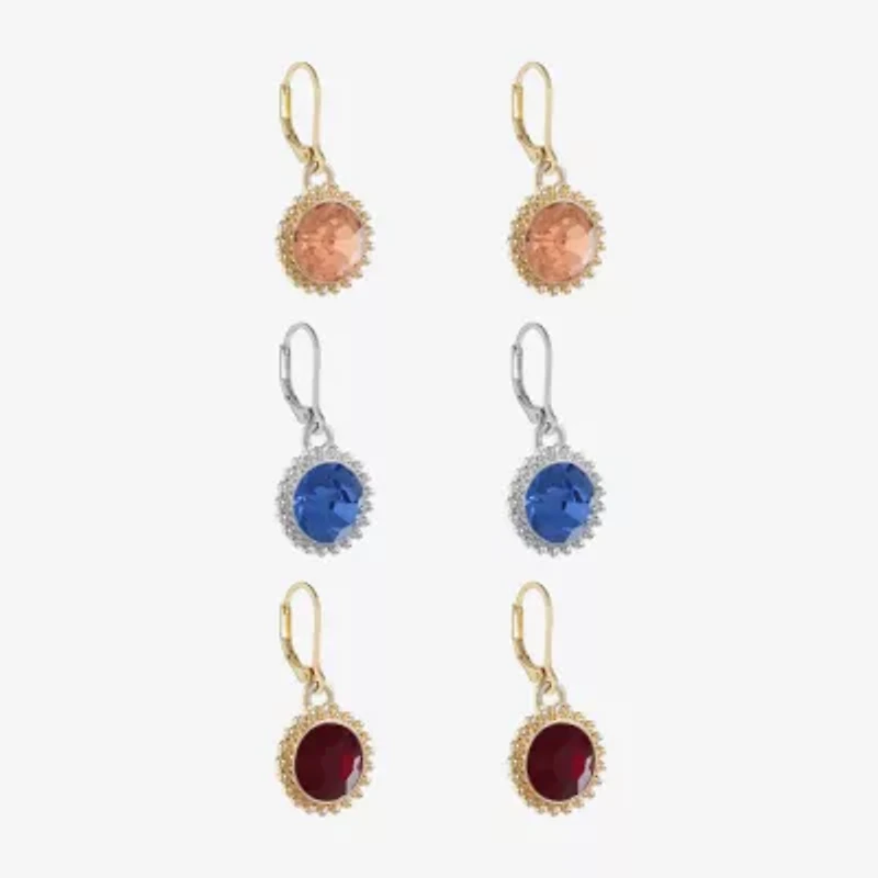 Monet Jewelry Mixed Metal Huggie Drop Womens Multi Color 3 Pair Earring Set