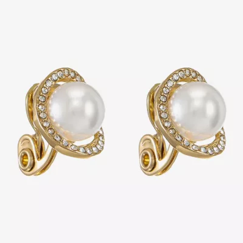 Monet Jewelry Womens White Simulated Pearl Clip On Earrings