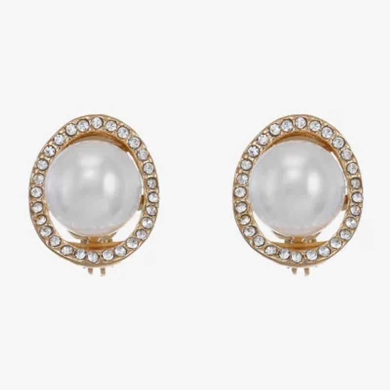 Monet Jewelry Womens White Simulated Pearl Clip On Earrings
