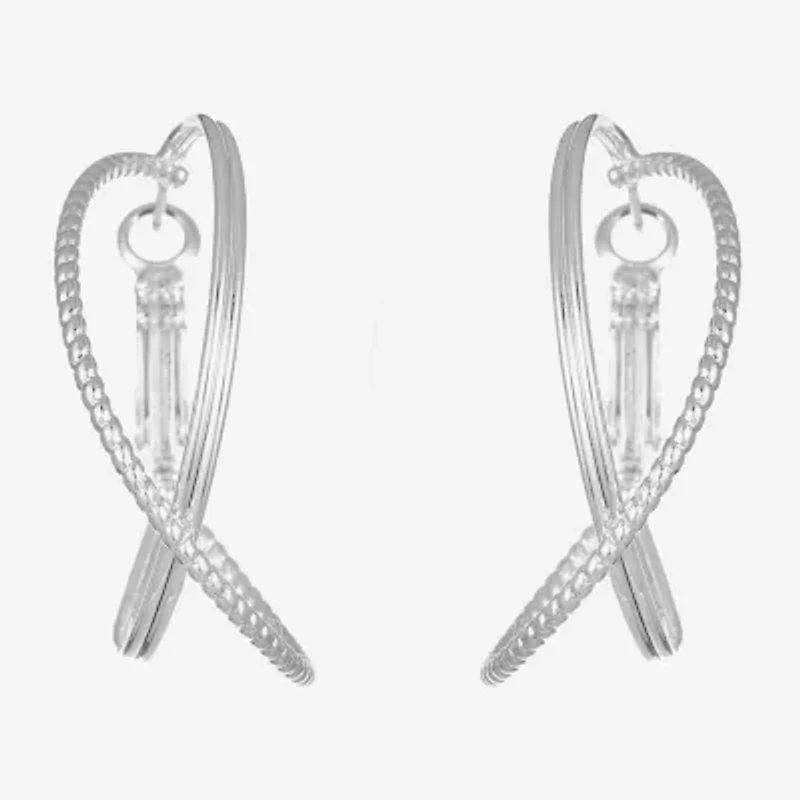 Liz Claiborne Silver Tone Criss Cross Womens 40mm Hypoallergenic Hoop Earrings