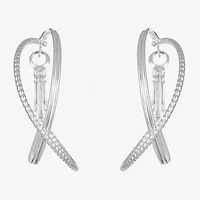 Liz Claiborne Silver Tone Criss Cross Womens 40mm Hypoallergenic Hoop Earrings