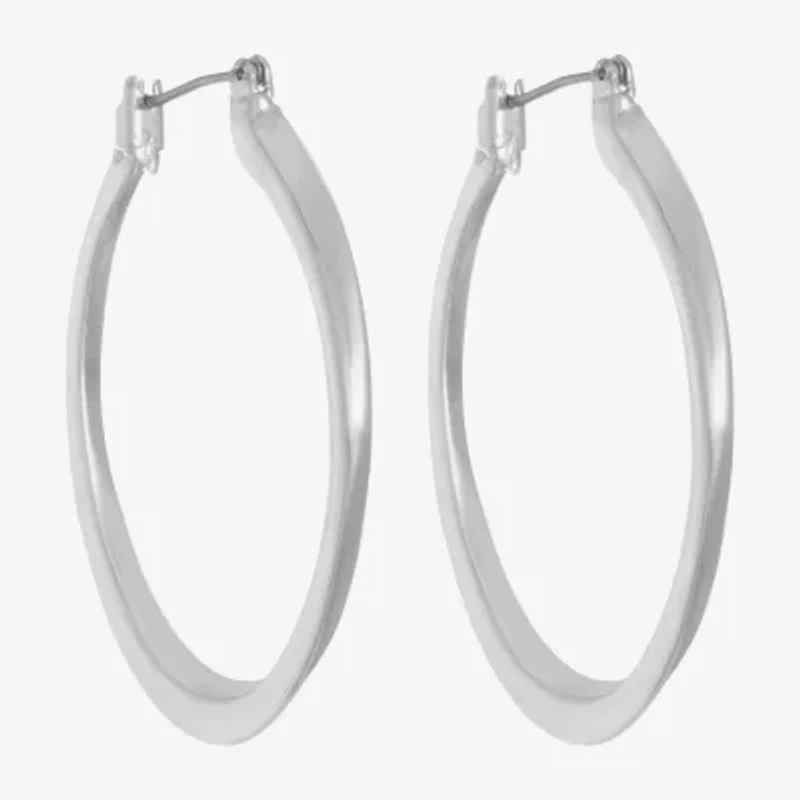 Monet Jewelry Silver Tone Oval Womens 40mm Hypoallergenic Hoop Earrings