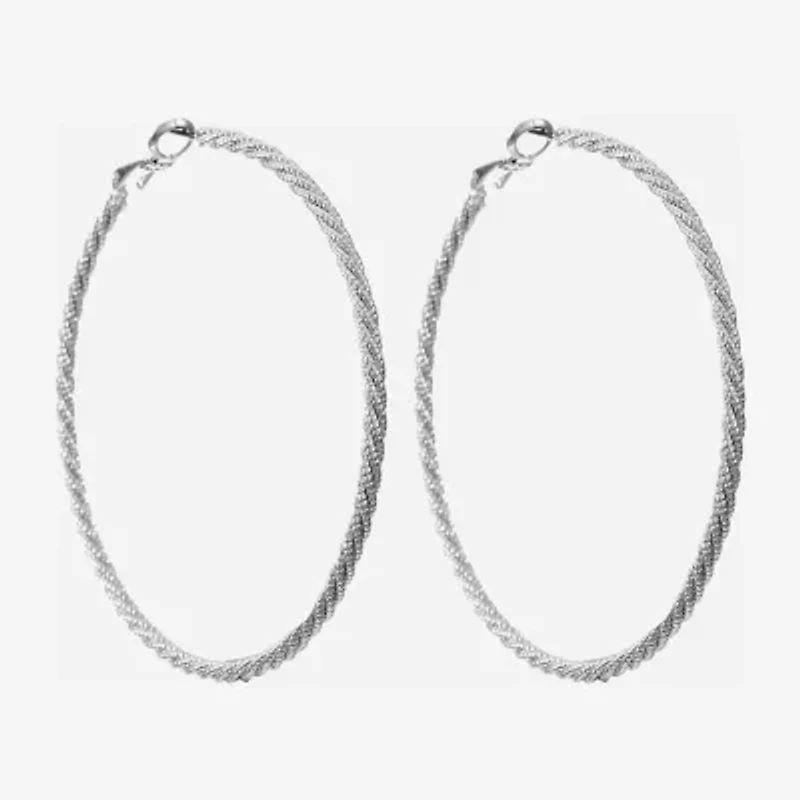 Monet Jewelry Silver Tone Twist Womens 61mm Hypoallergenic Hoop Earrings