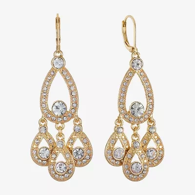 Monet Jewelry Gold Tone Womens White Chandelier Earrings