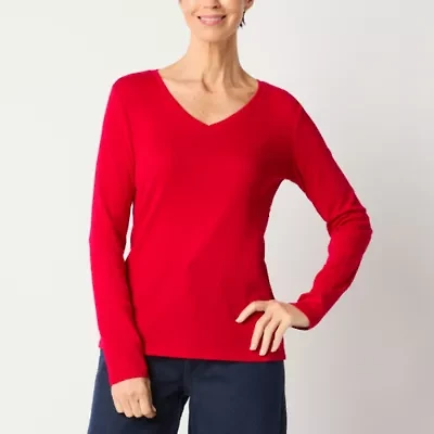Liz Claiborne Womens V Neck Long Sleeve T-Shirt