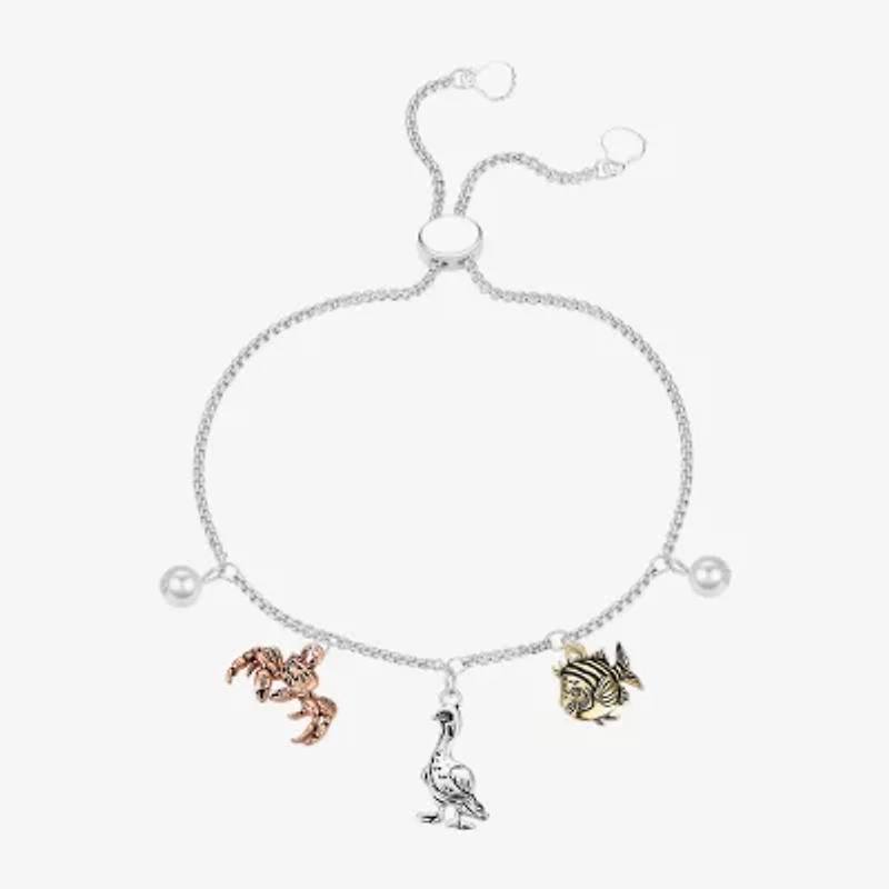 Disney Classics Womens White Simulated Pearl 14K Gold Over Brass 14k Rose Gold Over Brass Ariel Princess The Little Mermaid Bolo Bracelet