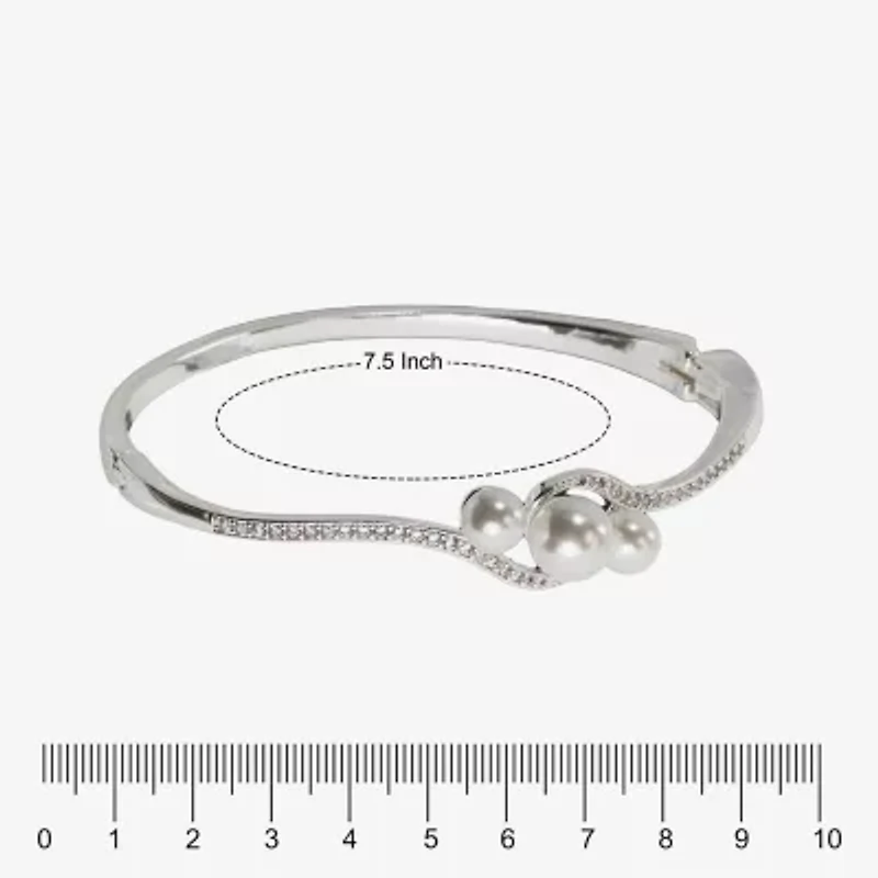 Sparkle Allure Womens Simulated Pearl Pure Silver Over Brass Bangle Bracelet