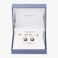 Gratitude & Grace Believe Womens Cubic Zirconia 14K Gold Over Brass Bow 3 Pair Earring Set