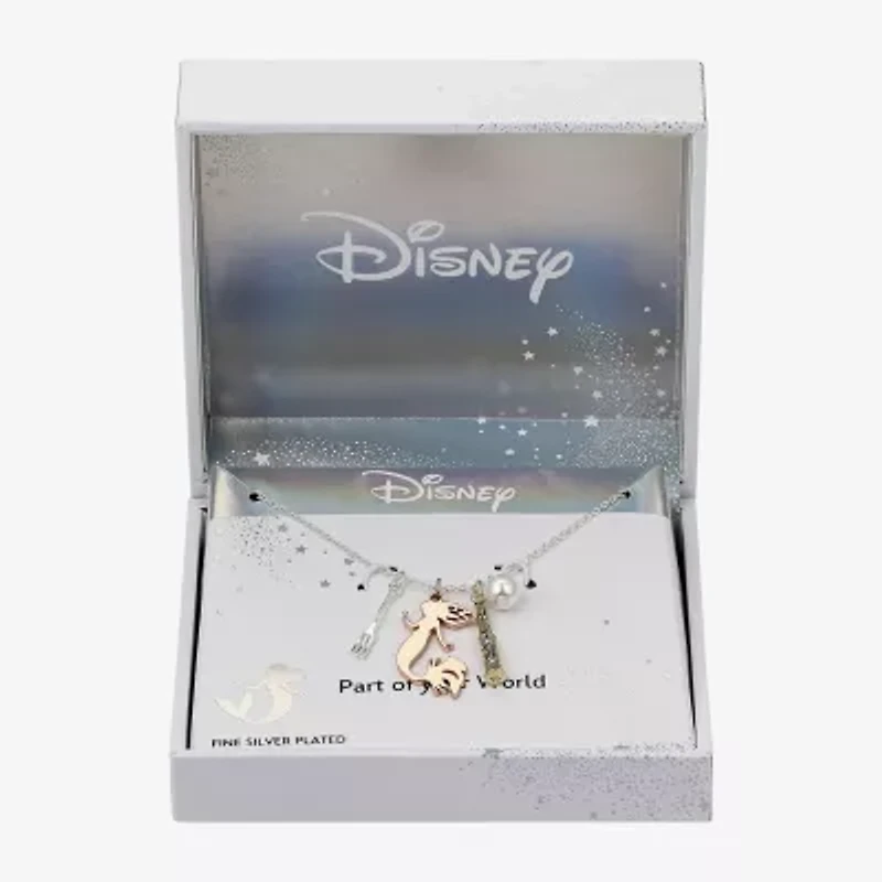 Disney Classics Charm Womens White Glass Simulated Pearl 14K Gold Over Brass 14k Rose Gold Over Brass 16 Inch Pendant Necklace