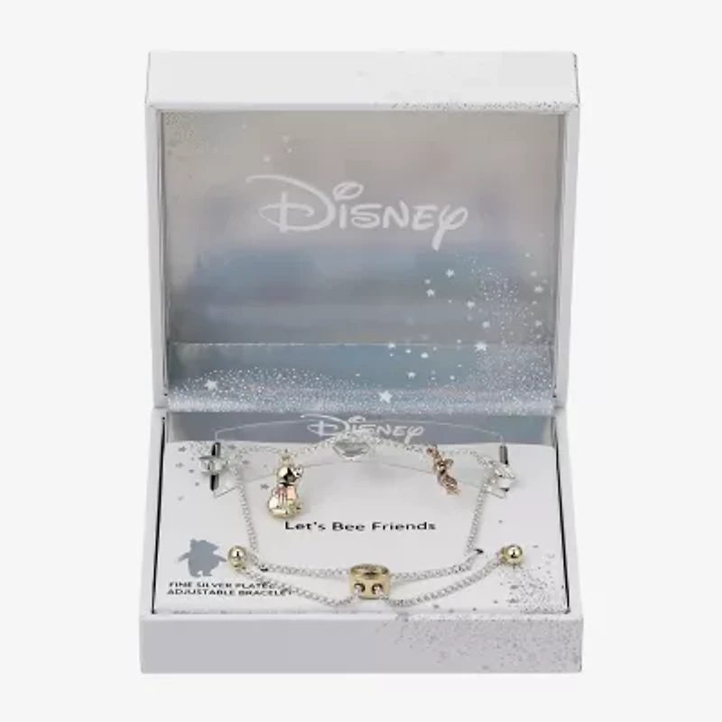 Disney Classics Womens Cubic Zirconia 14K Gold Over Brass 14k Rose Gold Over Brass Heart Piglet Winnie The Pooh Bolo Bracelet