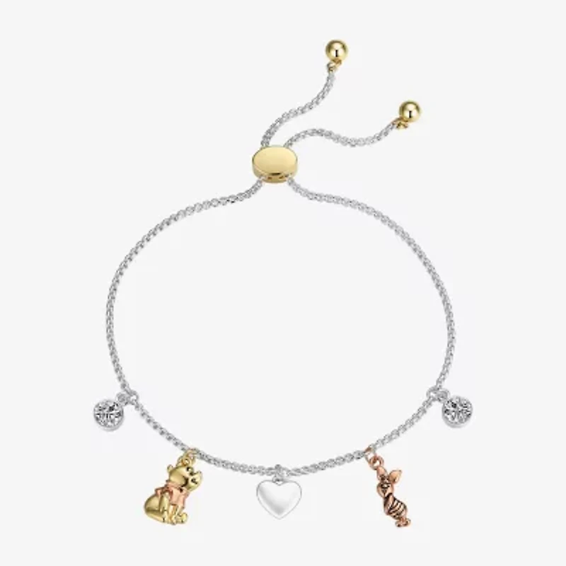Disney Classics Womens Cubic Zirconia 14K Gold Over Brass 14k Rose Gold Over Brass Heart Piglet Winnie The Pooh Bolo Bracelet