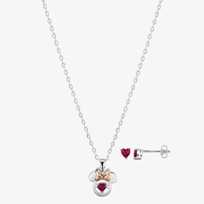 Disney Classics Womens Red Cubic Zirconia Pure Silver Over Brass Bow Heart Minnie Mouse 2-pc. Jewelry Set