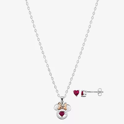 Disney Classics Womens Red Cubic Zirconia Pure Silver Over Brass Bow Heart Minnie Mouse 2-pc. Jewelry Set