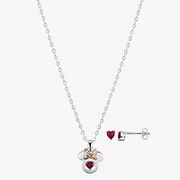 Disney Classics Womens Red Cubic Zirconia Pure Silver Over Brass Bow Heart Minnie Mouse 2-pc. Jewelry Set