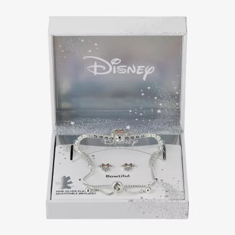 Disney Classics Womens Cubic Zirconia 14k Rose Gold Over Brass Pure Silver Over Brass Bow Minnie Mouse 2-pc. Jewelry Set