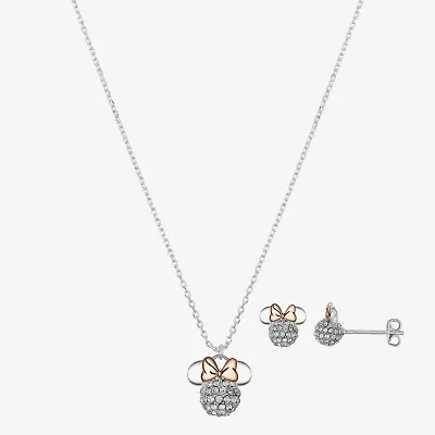 Disney Classics Womens Crystal 14k Rose Gold Over Brass Pure Silver Over Brass Bow Minnie Mouse 2-pc. Jewelry Set