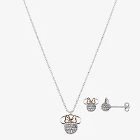 Disney Classics Womens Crystal 14k Rose Gold Over Brass Pure Silver Over Brass Bow Minnie Mouse 2-pc. Jewelry Set