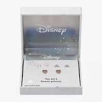 Disney Classics Womens Cubic Zirconia 14k Rose Gold Over Brass Crown Heart Princess 3 Pair Earring Set