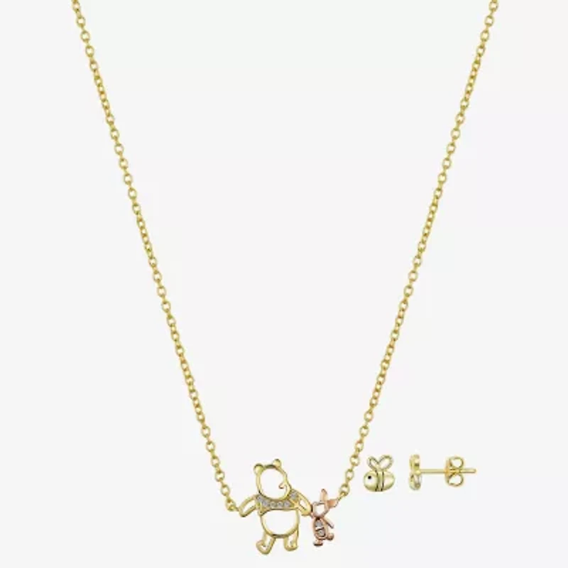 Disney Classics Honey Bee Womens Cubic Zirconia 14K Gold Over Brass Pure Silver Over Brass Piglet Winnie The Pooh 2-pc. Jewelry Set