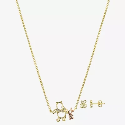 Disney Classics Honey Bee Womens Cubic Zirconia 14K Gold Over Brass Pure Silver Over Brass Piglet Winnie The Pooh 2-pc. Jewelry Set