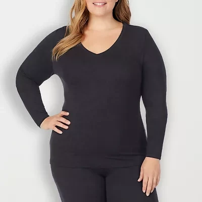 Cuddl Duds Womens Softwear V-Neck-Plus V Neck Long Sleeve Thermal Shirt
