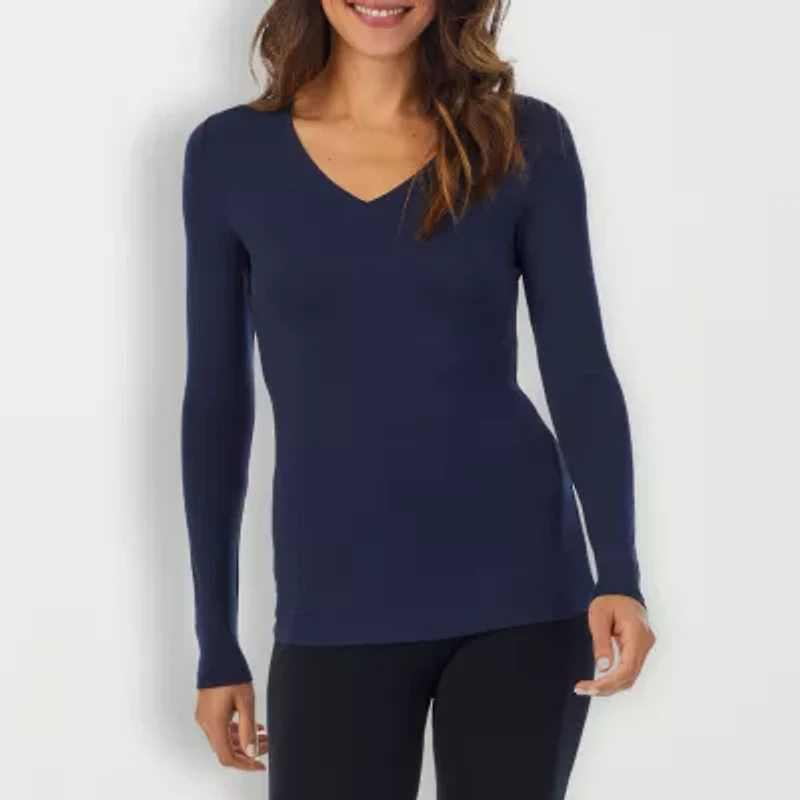 Cuddl Duds Womens Softwear V-Neck-Tall V Neck Long Sleeve Thermal Shirt