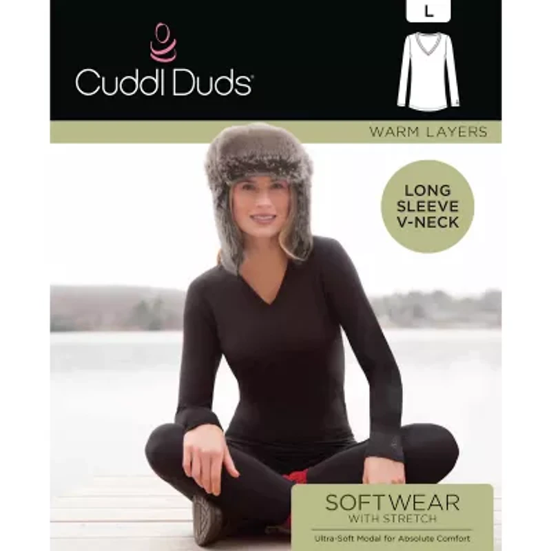 Cuddl Duds Womens Softwear V-Neck-Tall V Neck Long Sleeve Thermal Shirt