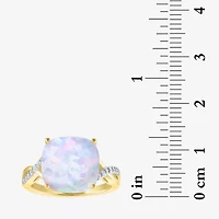 Womens Lab Created White Opal 14K Gold Over Silver Crossover Side Stone Cocktail Ring