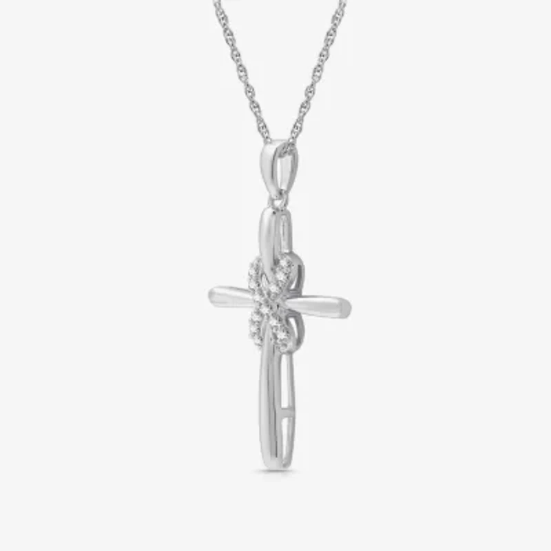 Yes, Please! Womens 1/10 CT. T.W. Lab Grown White Diamond Sterling Silver Cross Pendant Necklace