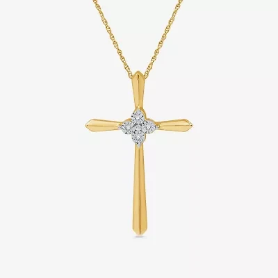 Yes, Please! Womens Diamond Accent Natural Sterling Silver Cross 18 Inch Pendant Necklace