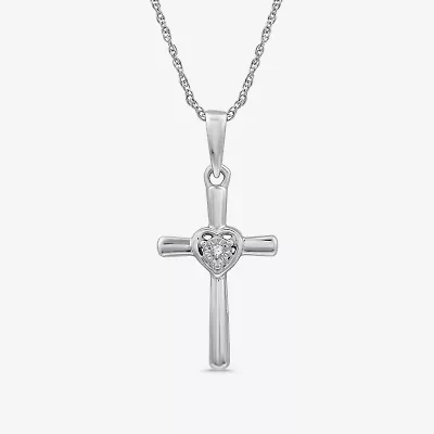 Yes Womens Diamond Accent Natural White Diamond Sterling Silver Cross 18 Inch Pendant Necklace