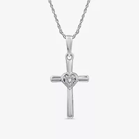 Yes Womens Diamond Accent Natural White Diamond Sterling Silver Cross 18 Inch Pendant Necklace