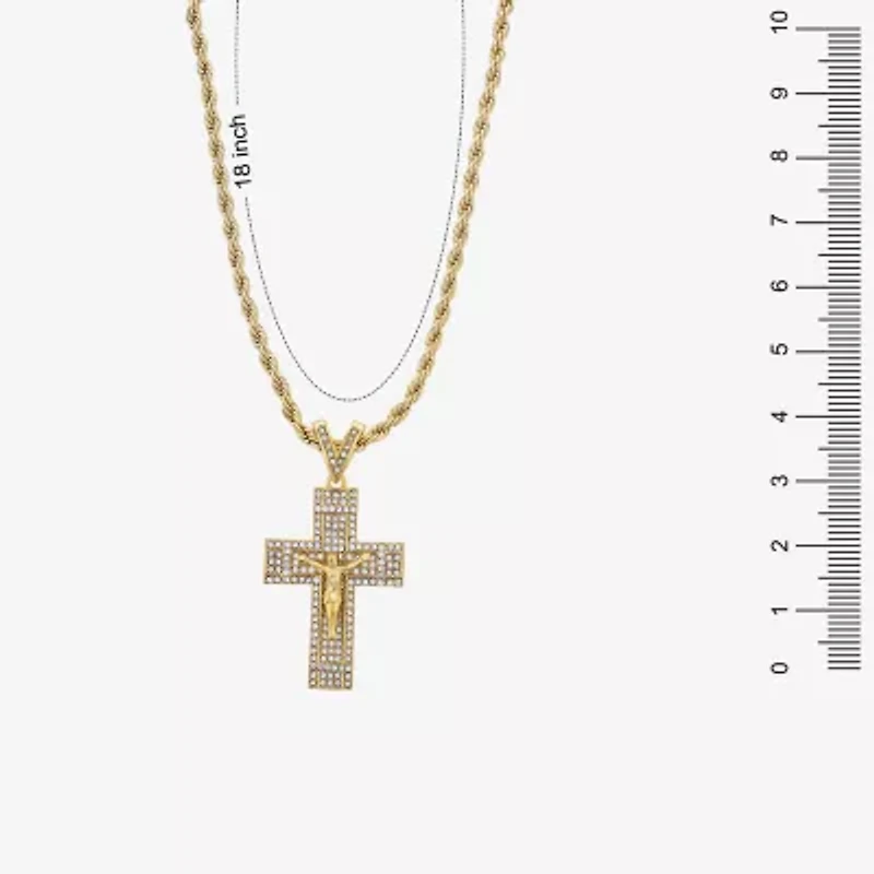 Crucifix Mens Cubic Zirconia Stainless Steel Cross 26 Inch Pendant Necklace