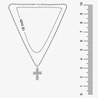 Mens Cubic Zirconia Stainless Steel Cross 26 Inch Pendant Necklace
