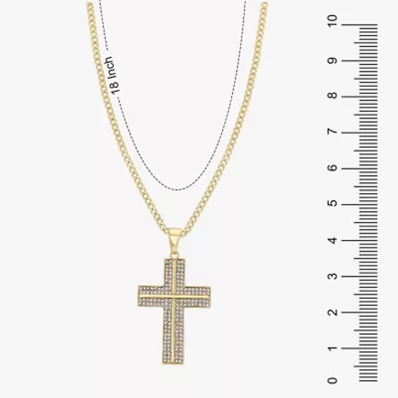 Mens White Venetian Glass Stainless Steel Cross 2-pc. Jewelry Set