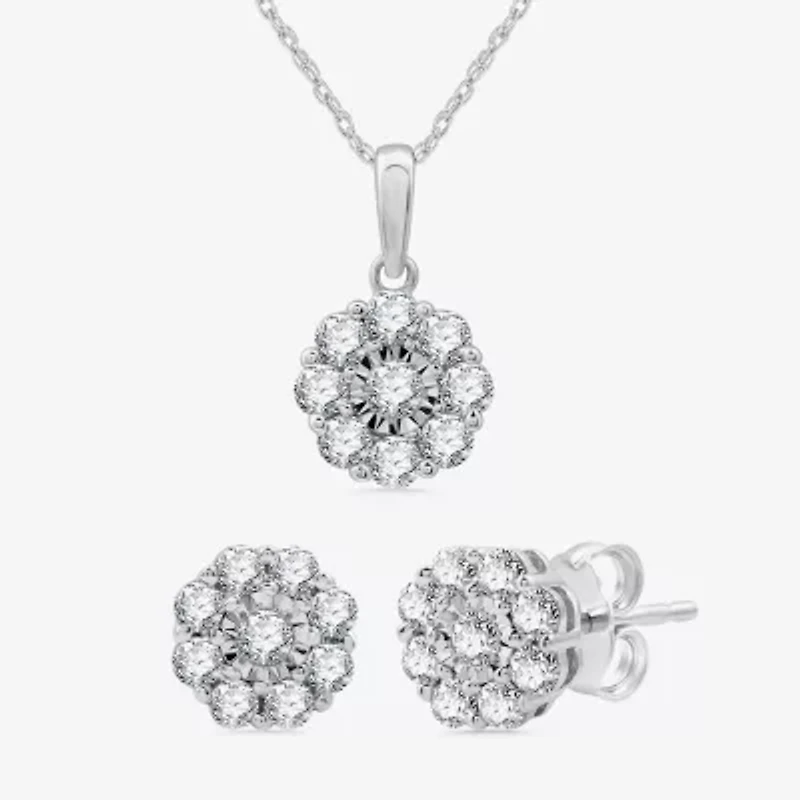 Diamond Blossom Womens 1 CT. T.W. Lab Grown White Diamond Flower Pendant Necklace Set