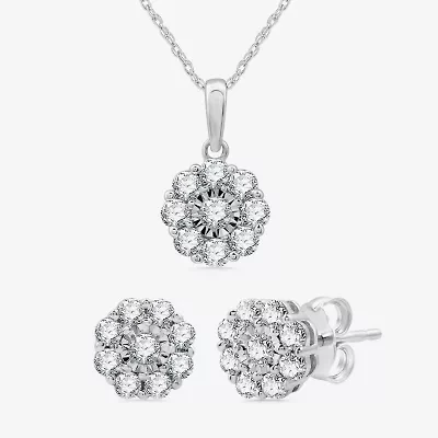 Diamond Blossom Womens 1 CT. T.W. Lab Grown White Diamond Flower Pendant Necklace Set