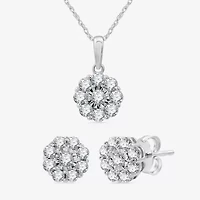 Diamond Blossom Womens 1 CT. T.W. Lab Grown White Diamond Flower Pendant Necklace Set